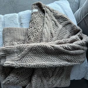 loft brand taupe cable knit open cardigan